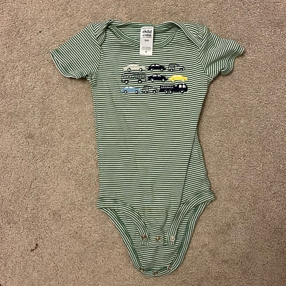 🍼Green and White Striped Car Bodysuit🍼